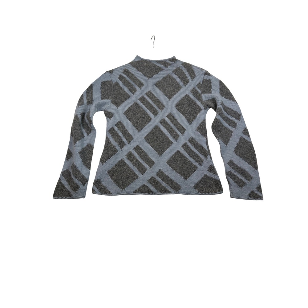 Armani Collezioni Blue Grey Geometric Intarsia Mock Neck Sweater Italy Size 12